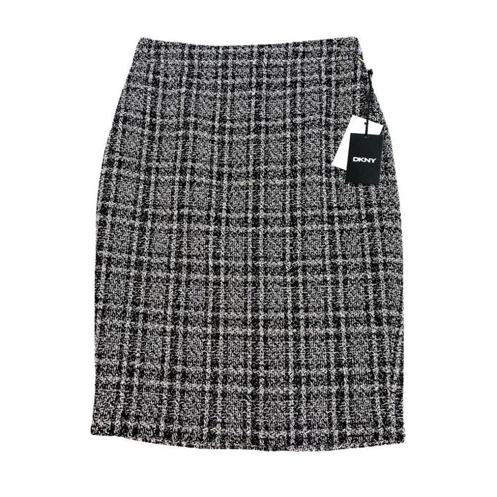 DKNY Tweed Pencil Skirt 2 XS Black White Plaid